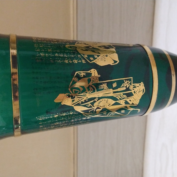 Mid Century Japanese Gold Green Glass Sake Decanter Martni Green Tea Bottle - Picture 3 of 5